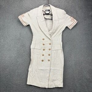 Dawn Joy Fashions Vintage 80s Tan Double Breasted Nautical Sheath Dress Size 5
